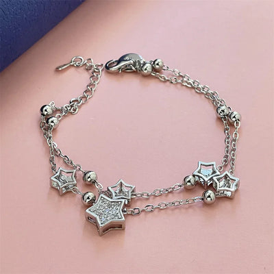 Women Fashion S925 Sterling Silver Bracelet Exquisite Star Beads Charm