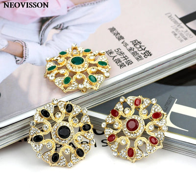 Women Brooch Caftan Pins Gold Color Round Flower Crystal Jewelry